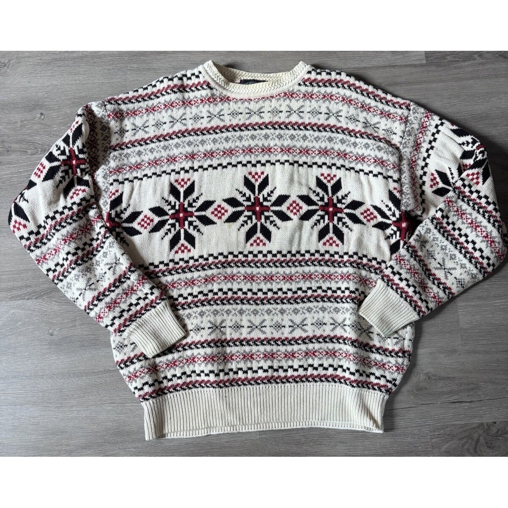 ❄️Vintage Woods & Gray Pullover Knit Cotton Sweater Men's LT‎ Tan Gray Winter